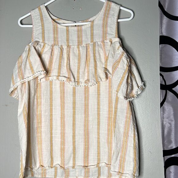Maurices yellow stripe cold shoulder blouse medium - Picture 2 of 10